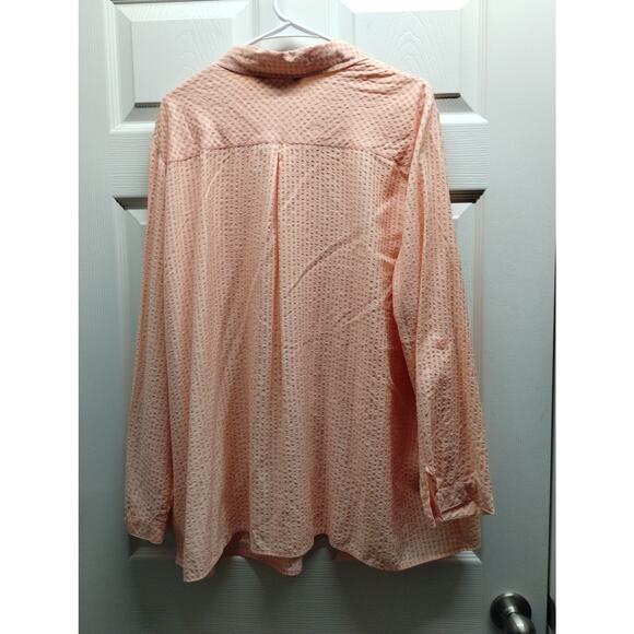 Ulla Popken Size 24/26 Button Up Long Sleeve Orange Pink Grid Seersucker Shirt - Picture 3 of 6